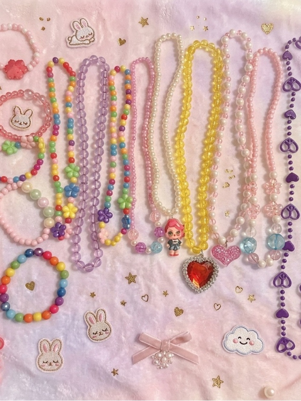 Kids Beaded Necklace Set - Pastel Pink, Yellow, Purple & Multicolor